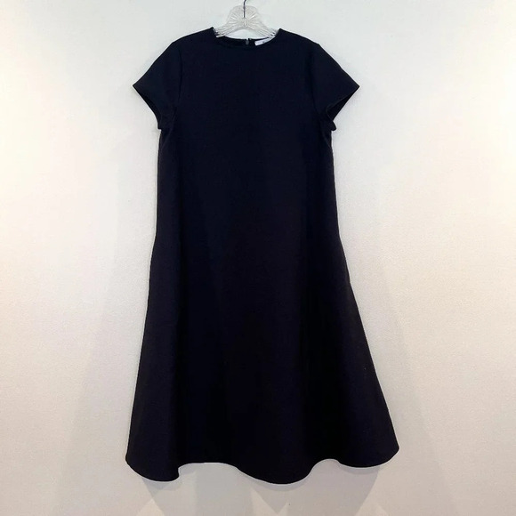 Frankie Shop Navy Short Sleeve Business Poplin Tulip Designer Classic Midi Dress - Picture 2 of 9